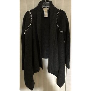 Michael Kors Gray Sweater Cardigan 100% Lamb Wool‎ Silver Chain Long Sleeve XS